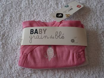 Lot de 2 Bodies MC Grain de blé neufs avec étiquette pour Fille Taille : 1 mois