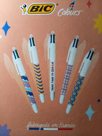 Boite 5 stylos BIC 4 colours  a collectionner- FEELING GROOVY- Neufs