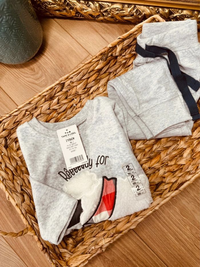 Taille 2 ans pyjama 2 pièces velours coton garçon TAO gris Neuf * mouton * 💙 - photo numéro 2