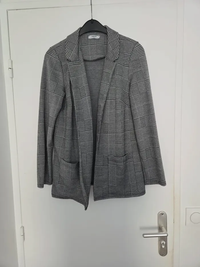 Veste blazer femme carreaux noir gris blanc manche longue TBE taille 38-40 renato bene