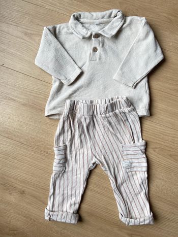 Ensemble beige haut à col et pantalon rayé Zeeman 74cm