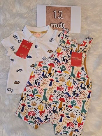 Neufs (non portés)🏷🏷 😍🤩💙ensemble salopette courte et polo mc 12 mois garçon💙💙