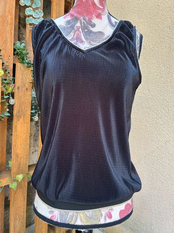 Débardeur fripé brillant top haut noir coutures doré - noir brillant taille 38 M