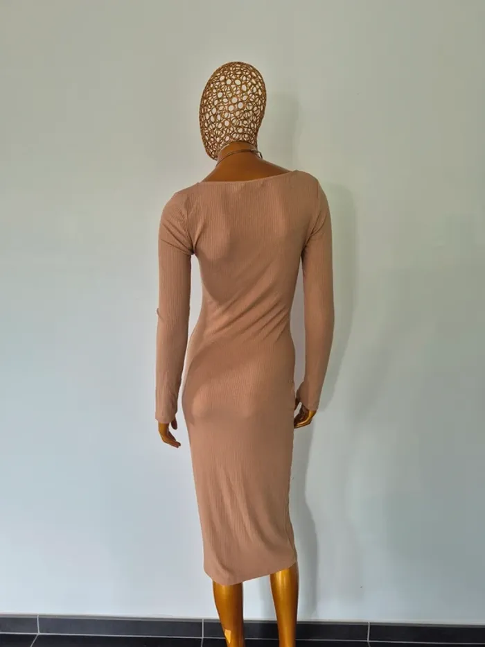Robe Longue Manches Longues Taupe Femme Taille L/40 - photo numéro 2