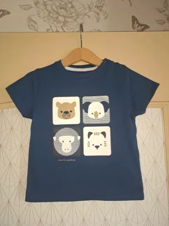 T-shirt bleu garçon comme neuf Obaïbi 23 mois