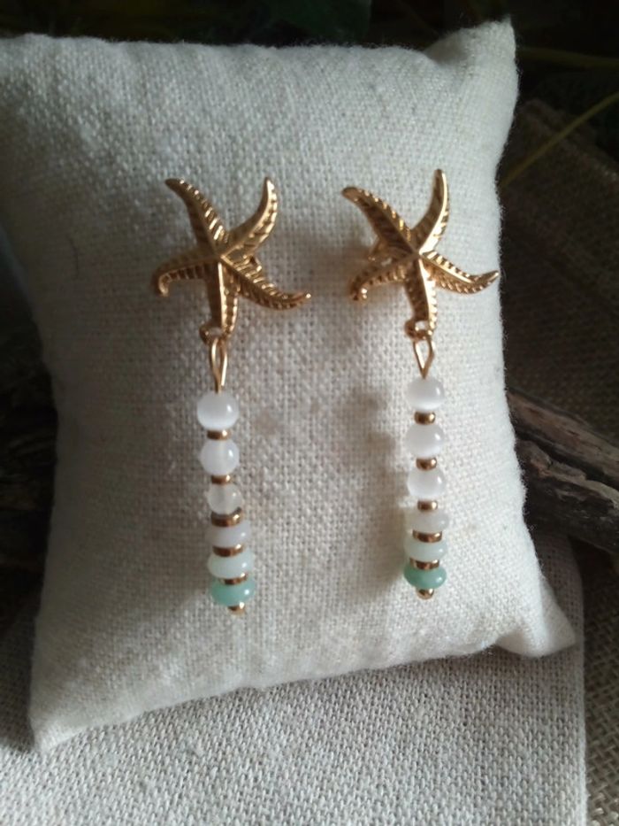 Boucles d'oreilles bohèmes étoiles de mer et pierres naturelles - photo numéro 3