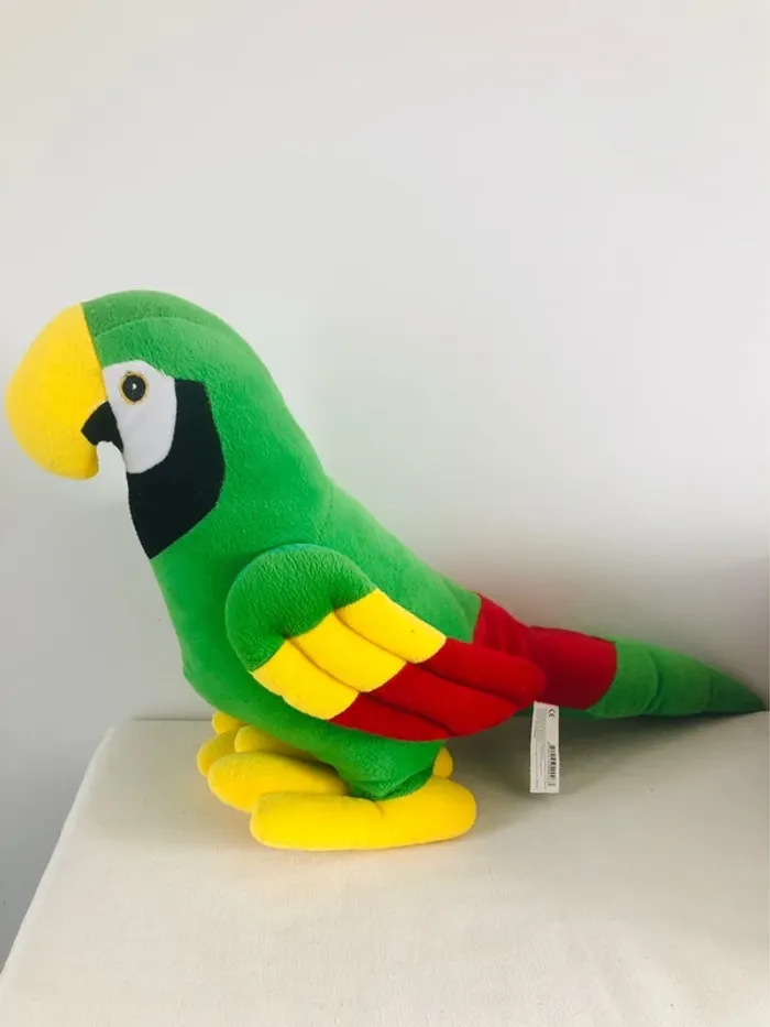 Peluche perroquet ara vert jaune rouge noir - photo numéro 2