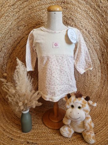 Jolie robe beige avec fleurs rose fille mini minoli 3/6 mois 68cm