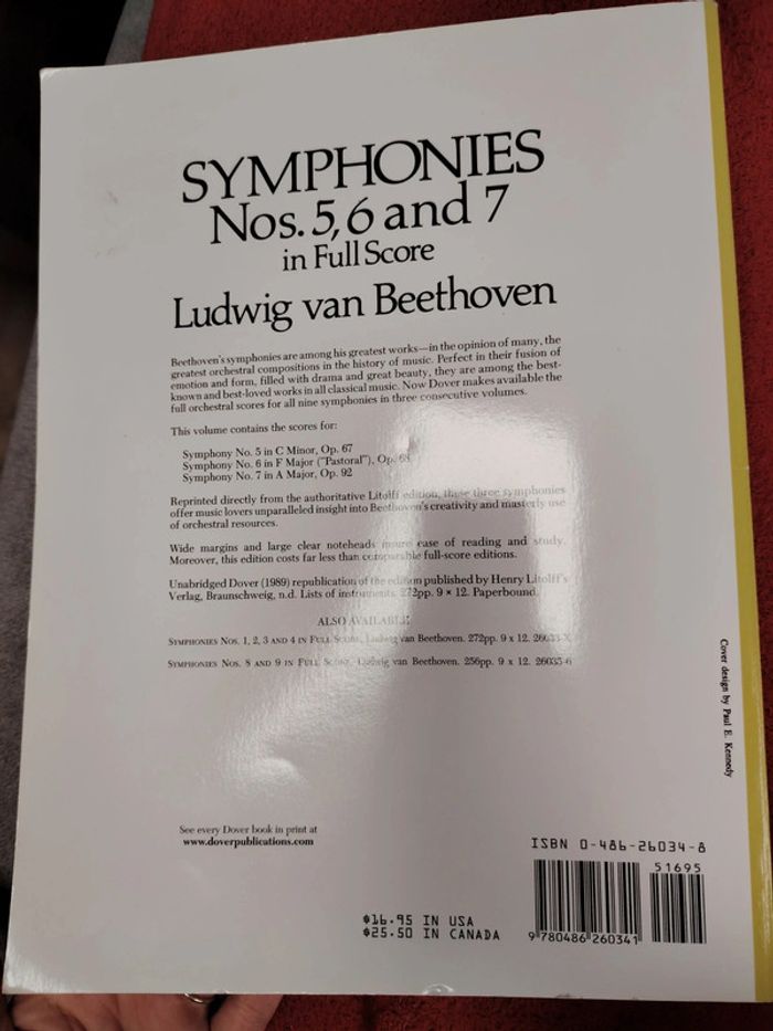 Symphonies Nos. 5, 6 and 7 in Full Score by Beethoven, Ludwig van, Music Scores (1989) Paperback - photo numéro 2