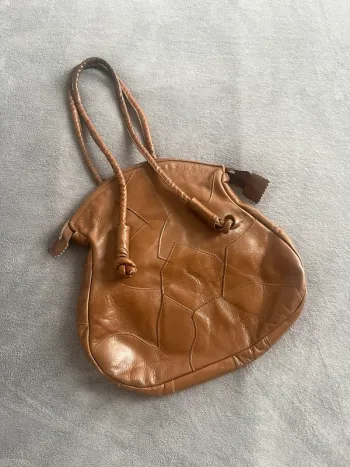 Sac cabas marron clair vintage – Patchwork souple 70s boho