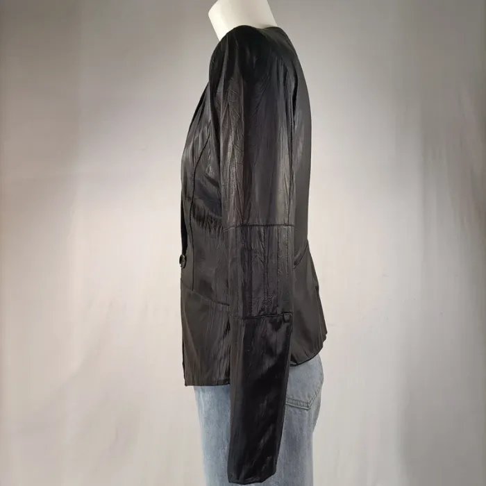 Veste noir aspect froissé - Briefing - Taille 38 - Effet cuir Coupe asymétrique Élégante - photo numéro 4