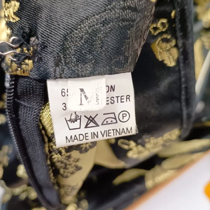 Robe chinoise noire dorée satinée col mao broderies florales taille M fendue A1349 - photo numéro 14