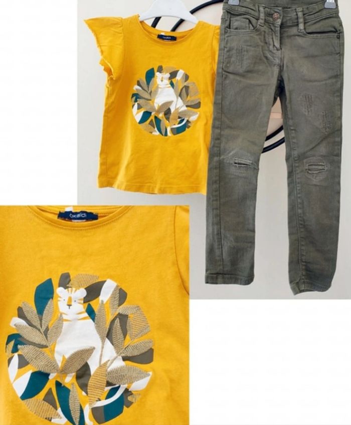 4 ans ensemble teeshirt Okaïdi ( étiquette coupée) et pantalon Tape à l'oeil