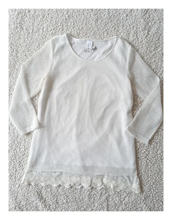 Haut blanc Paola à manches longues et dentelle florale - Taille 42 - style bohème -