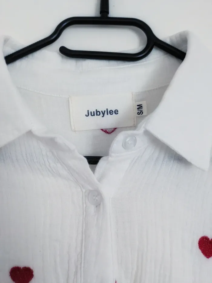Blouse blanche en gaze de coton à cœurs rouges - Jubylee S/M - photo numéro 3
