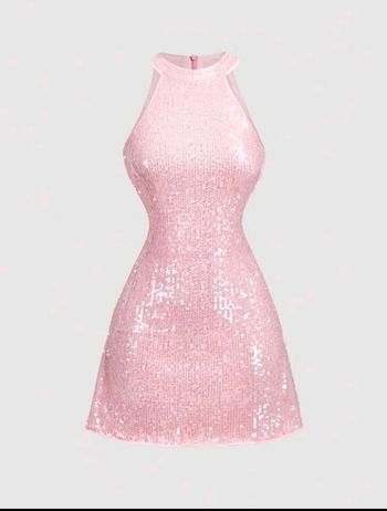 Mini robe de soirée, rose à paillettes, SHEIN, taille S, NEUVE