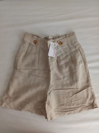 Joli short en lin mélangé beige crème Camaïeu taille S neuf avec étiquette 🏷