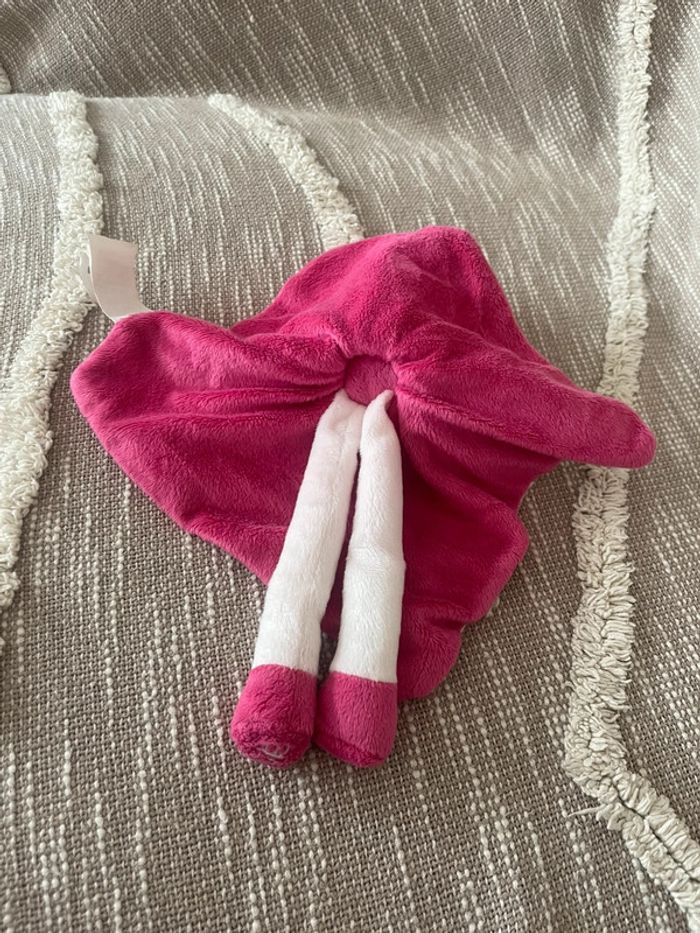 Peluche doudou plat 23cm obaibi chien lapin rose et blanc à pois fleur très bon état - photo numéro 3