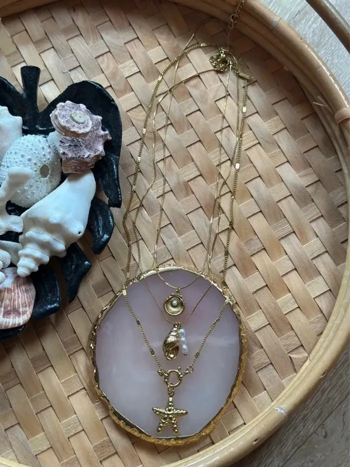 Set 3 colliers dorés pendentifs coquillage perle étoile de mer acier inoxydable – Neuf - photo numéro 5