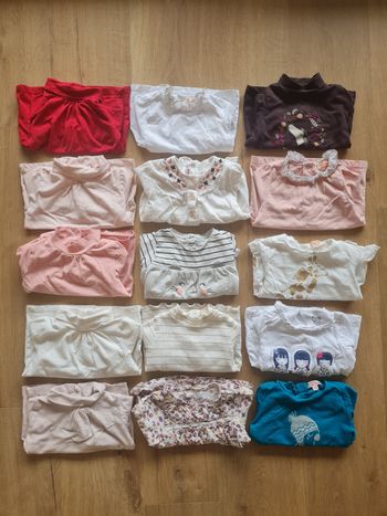 Lot de 15 t-shirts manches longues, très bon état voire neufs, 18 mois, majoritairement DPAM.