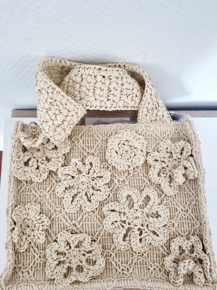 Sac panier paille fleur beige hm neuf - photo numéro 4