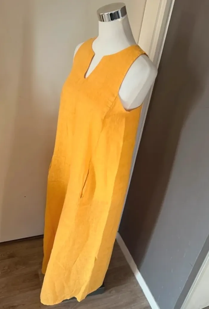 AT.P.CO robe longue en lin jaune été femme, taille 36 - photo numéro 2