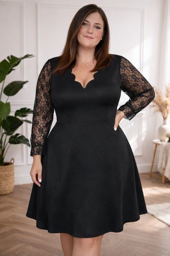 Robe manches longues en dentelle florale raffinée élégante noire Femme taille 52 marque Asos 💍