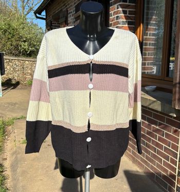 🖤 Cardigan maille côtelée à rayures métallisées – Style décontracté