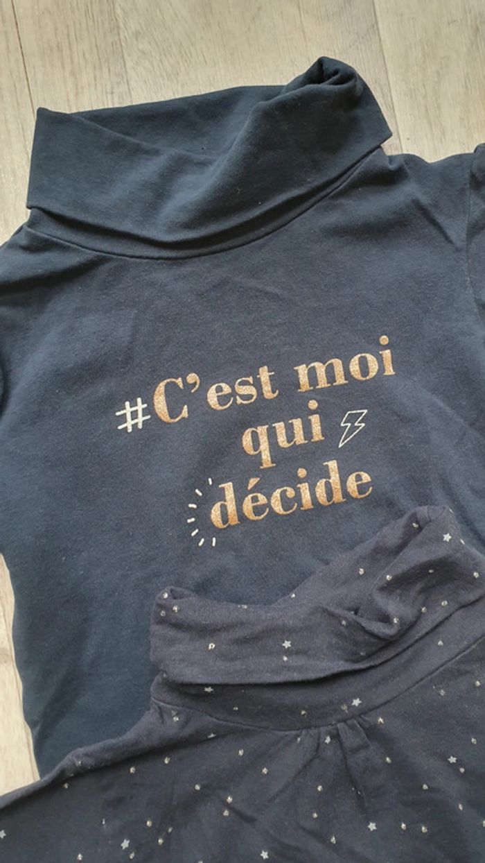 Lot de 2 hauts tee shirt manche longue 4 ans fille bleu nuit - photo numéro 2