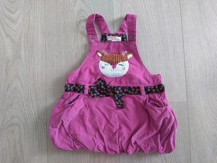 Ensemble fille 3 pièces Robe salopette velours Biche DPAM, Tee shirt et collants Kiabi 6 mois - photo numéro 2