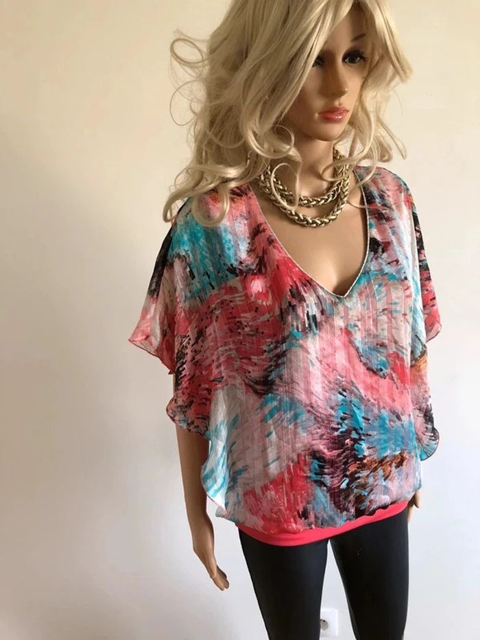 Blouse imprimée à manches courtes Jacqueline Riu taille 38 jamais portée - photo numéro 2