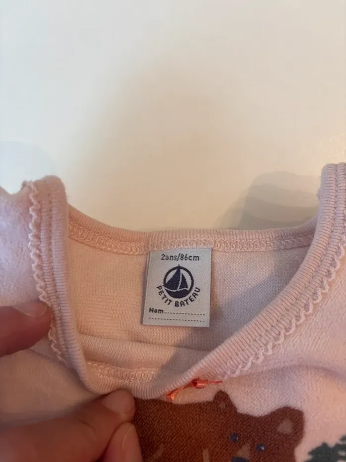 Pyjama velours Petit Bateau 2 ans (86 cm) ours rose - photo numéro 2