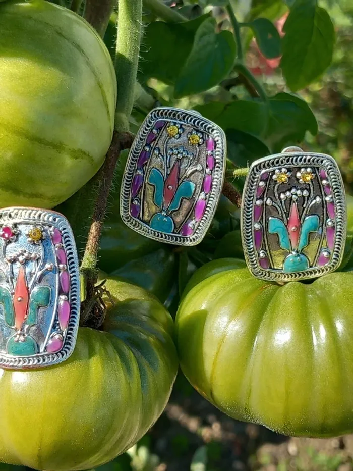 Lot composé d'une paire de  boucles d'oreilles et d'une  bague réglable  franck herval - photo numéro 2