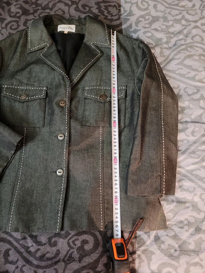 Blazer en lin, gris sur piqûre blanche - photo numéro 6