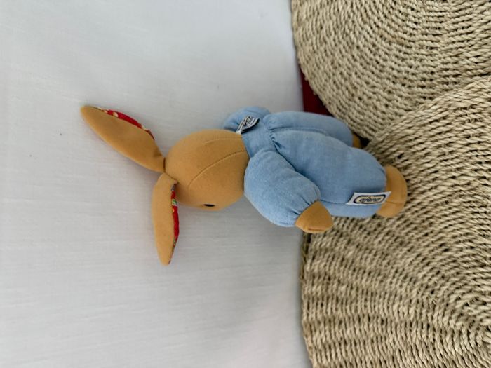 Doudou lapin beige bleu rouge fleurs AJENA - photo numéro 2