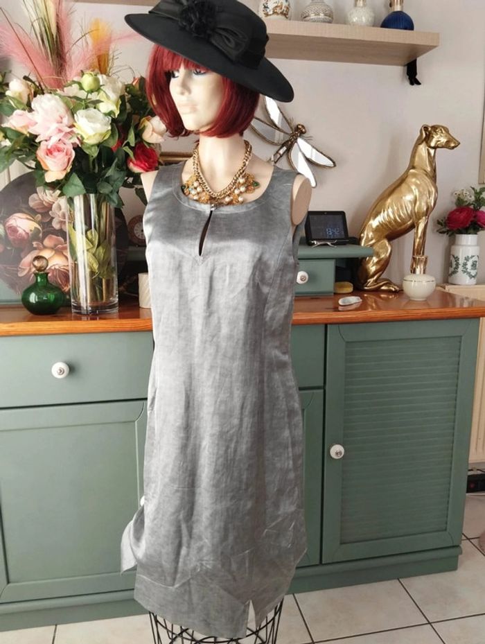 🌹 Ensemble Veste & Robe Gris Irisé Lin Antonelle T38/40🌹 - photo numéro 12
