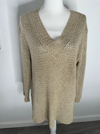 Robe pull oversize en crochet tricot beige crème Vintage T38 M