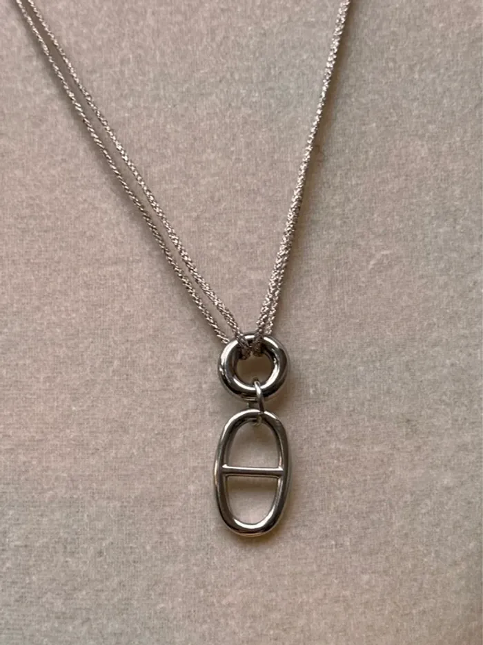 Collier cordon doublé argenté pailleté cercle Manille xl cd acier inoxydable argent - photo numéro 2