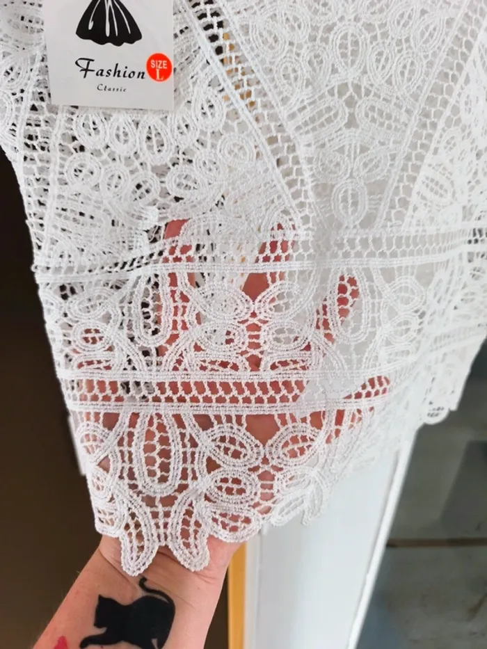 Débardeur blanc crocheté en dentelle femme L - photo numéro 3