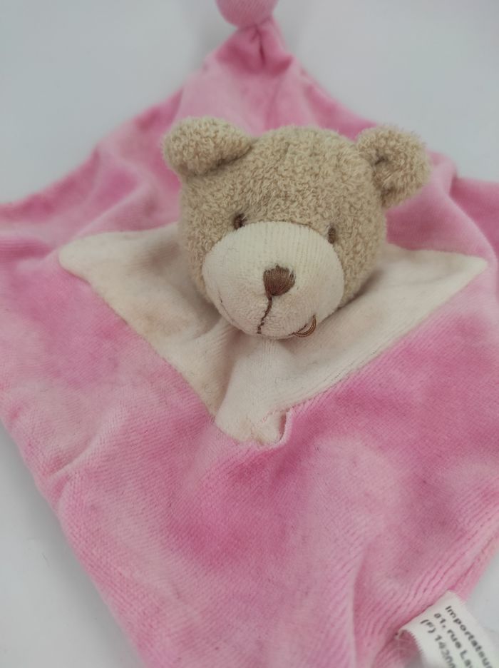 Doudou plat Ours rose et beige Sabiluc - photo numéro 2
