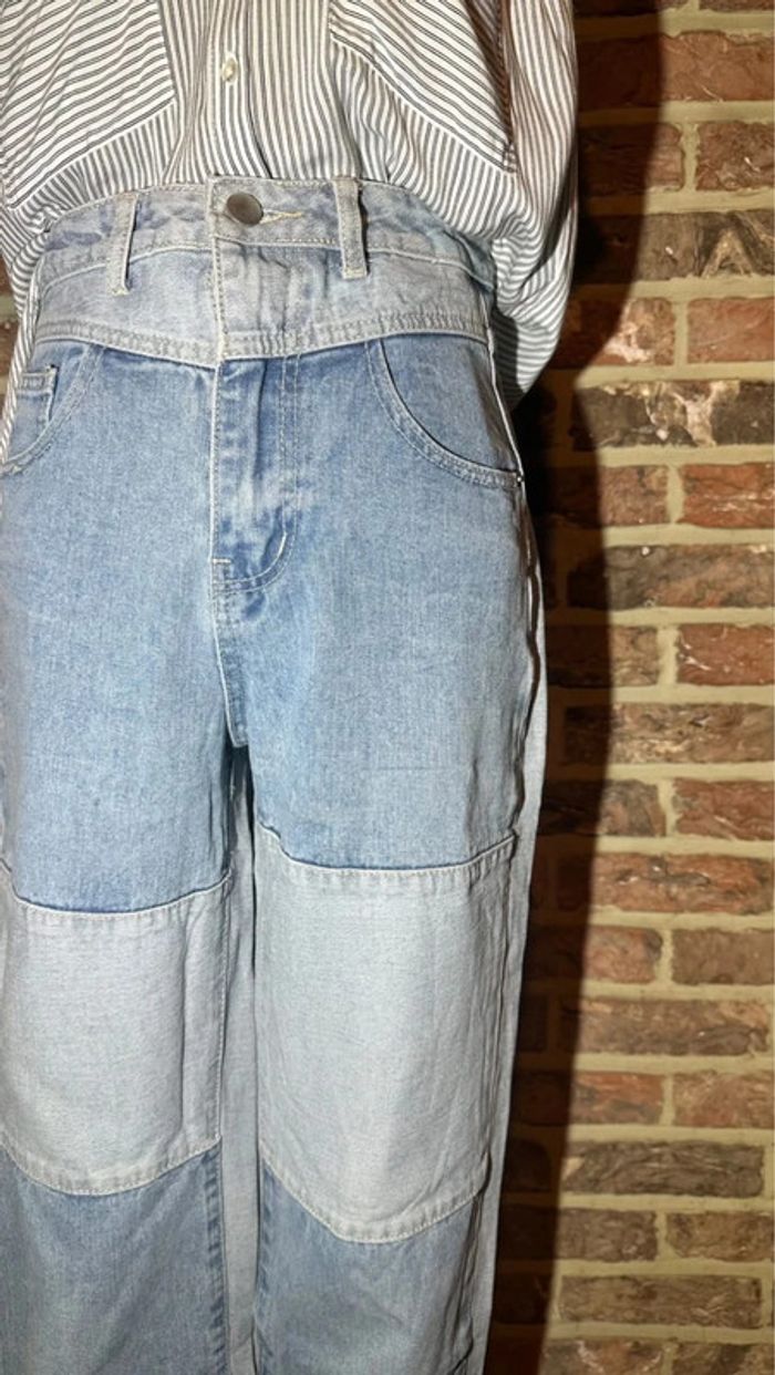 Jeans Taille Haute bleu bicolore Shein Taille XS /34 - photo numéro 2