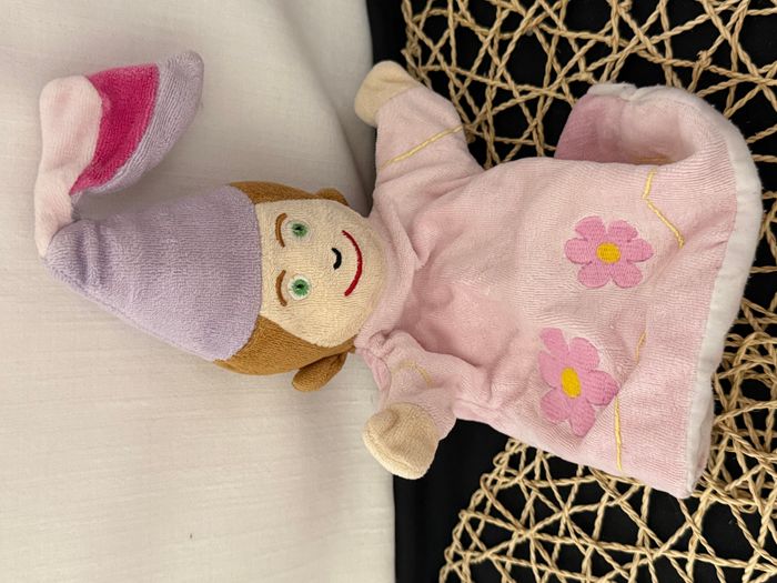 Doudou plat marionnette fée rose mauve Il était une fois CMP