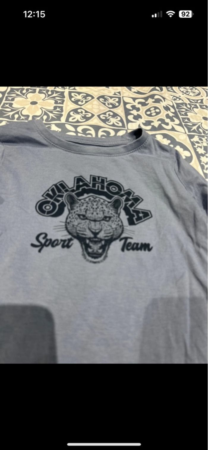 Teeshirt manches longues bleu/violet motif tête de panthère - photo numéro 4