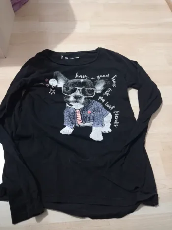 T-shirt manche longue noir motif chien