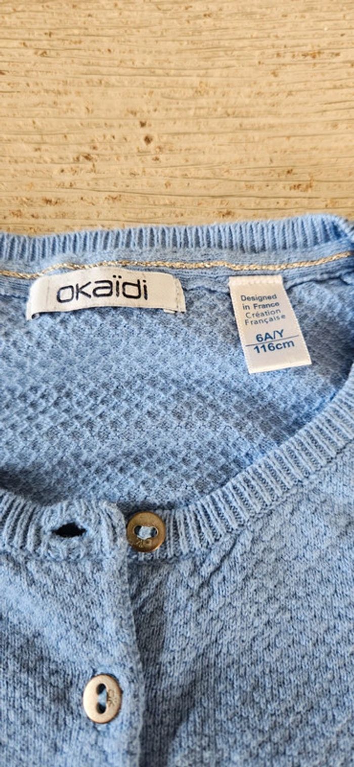 Gilet blaeu clair, court, à manches longues, Okaïdi, 6 ans,nickel - photo numéro 4