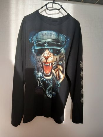 Tee shirt Rock Chang homme noir XL motif moto et tigre très bon etat 