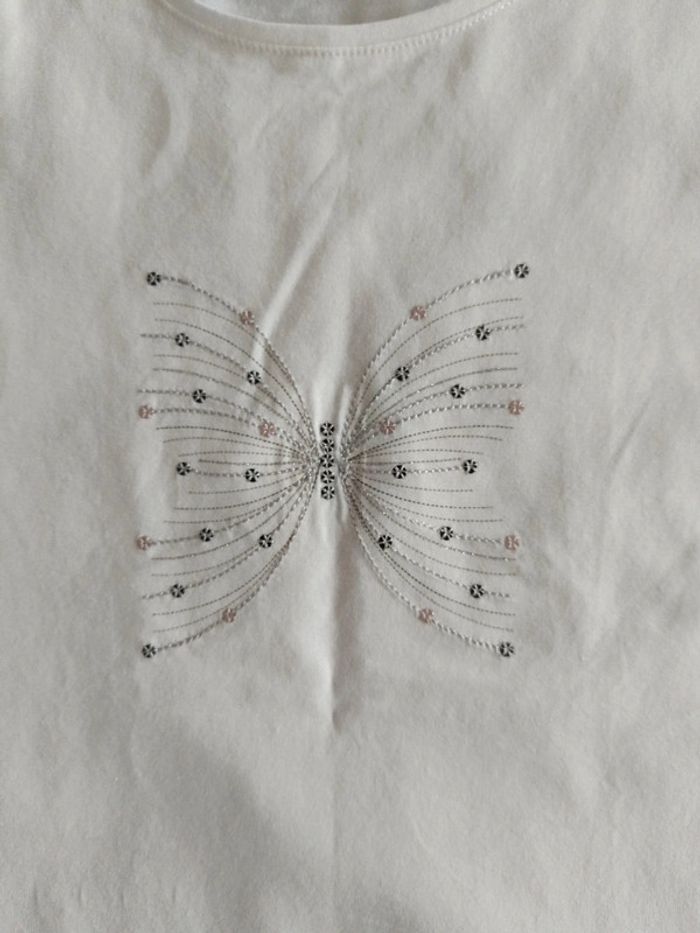 Tee shirt blanc motif sequins papillon neuf - photo numéro 2