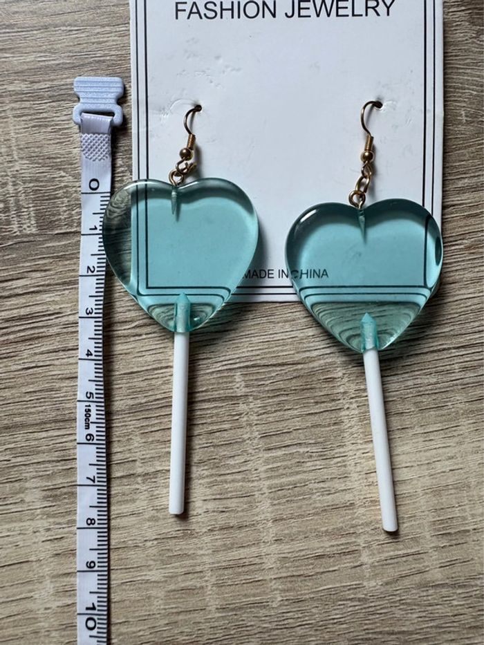 Boucles d’oreilles sucettes cœur bleu turquoise Shein - photo numéro 3