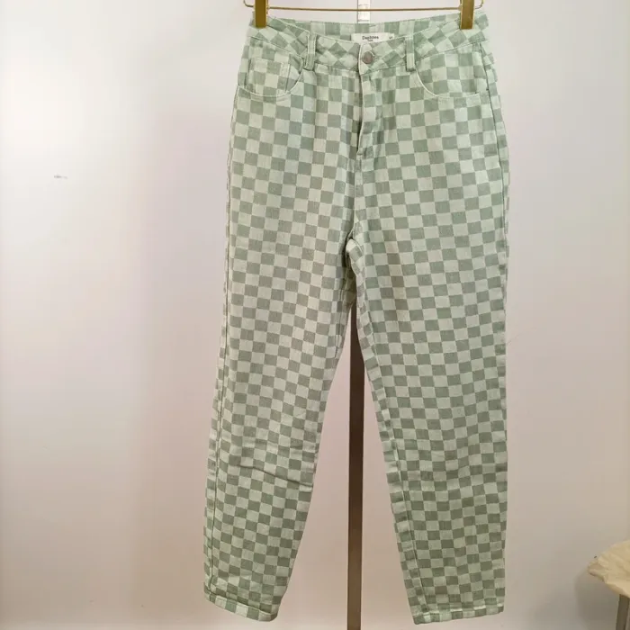 Jean taille haute vert à carreaux – Daphnea Paris – Taille S A780