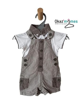 Ensemble d'été salopette courte + T-shirt / polo - bébé garçon 3 mois